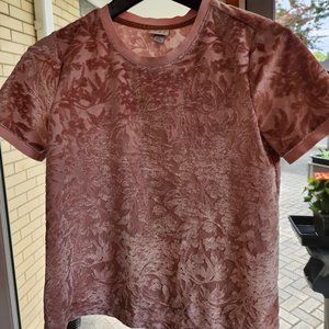 Pink Velvet Tee with Subtle Floral Print
